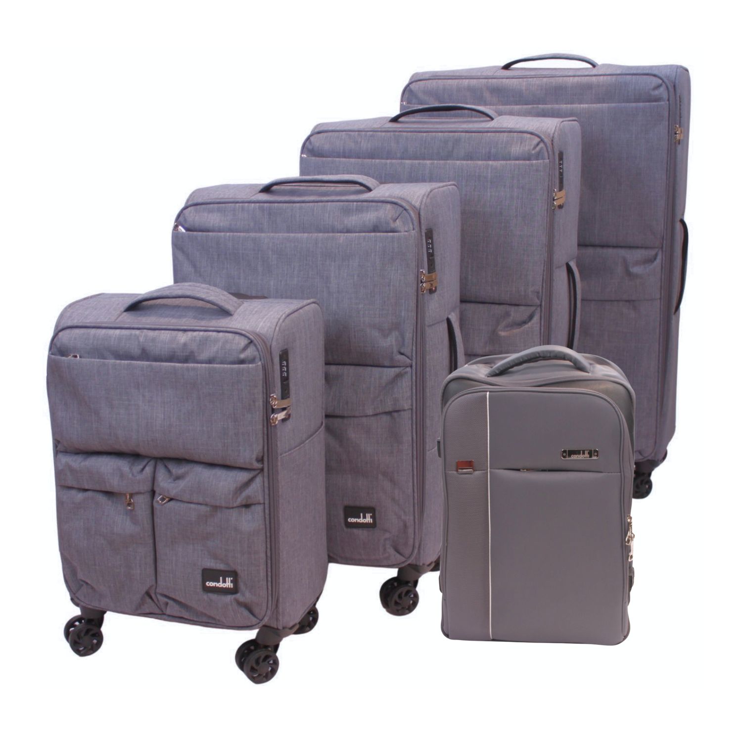 Condotti Pioneer 5 Piece Suitcase and Cabin Approved Backpack Luggage Set